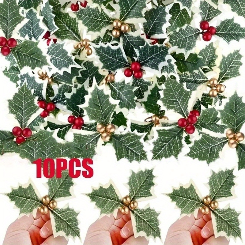 Christmas Wreath Fake - 10 قطع من توت الهولي الاصطناعي