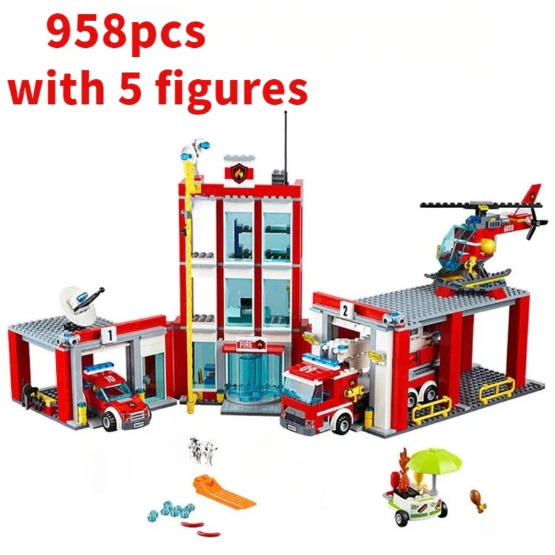Lego Set City - مدينة محطة إطفاء هليكوبتر شاحنة المرآب